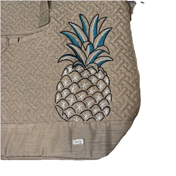 Lug Tote Bag Aerial 2 Pineapple Gold Quilted Embroidery Travel Beach Everyday - Picture 5 of 16